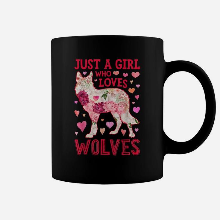 Just A Girl Who Loves Wolves Funny Wolf Silhouette Flower Coffee Mug