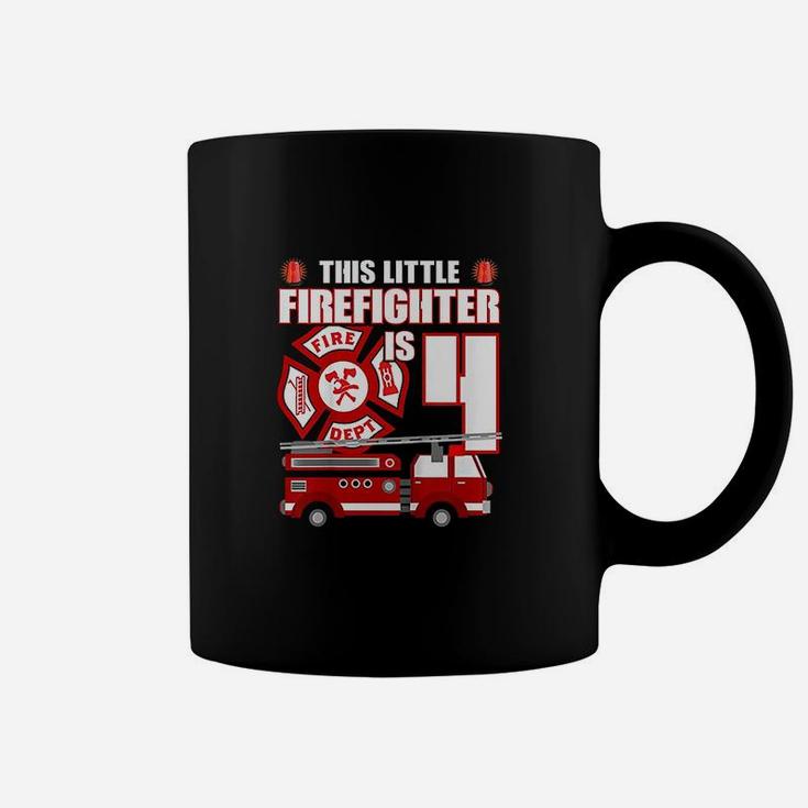 Kids 4 Year Old Firefighter Birthday Party Fire Truck 4Th Gift Coffee Mug