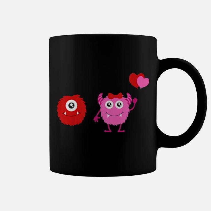 Kids Boys And Girls Valentines Day Monsters With Heart Balloons Coffee Mug