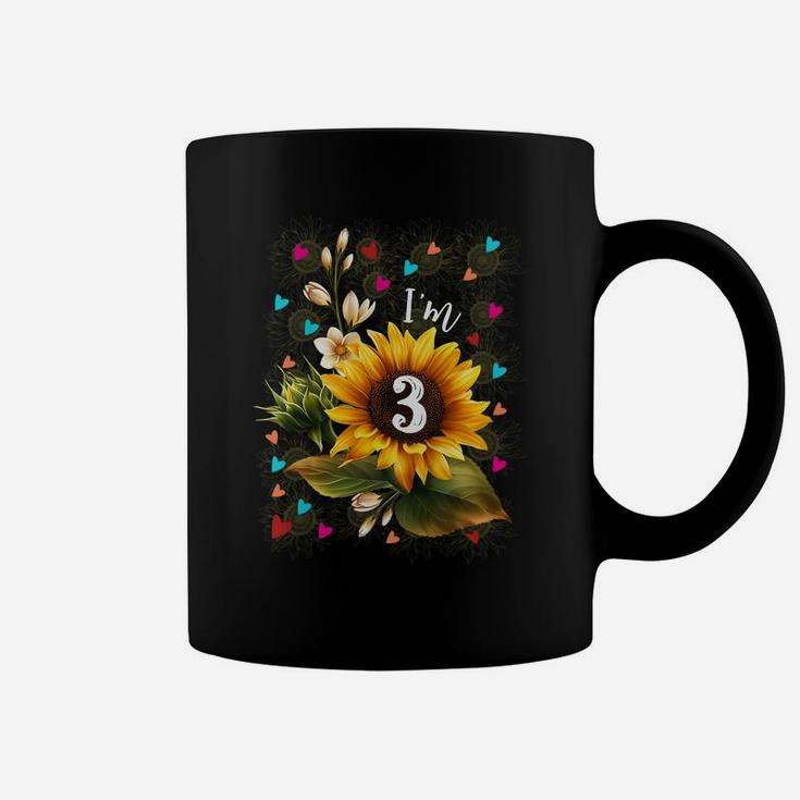 Kids Cute Girl 3Rd Birthday Sunflower 3 Year Old Flower Party Coffee Mug
