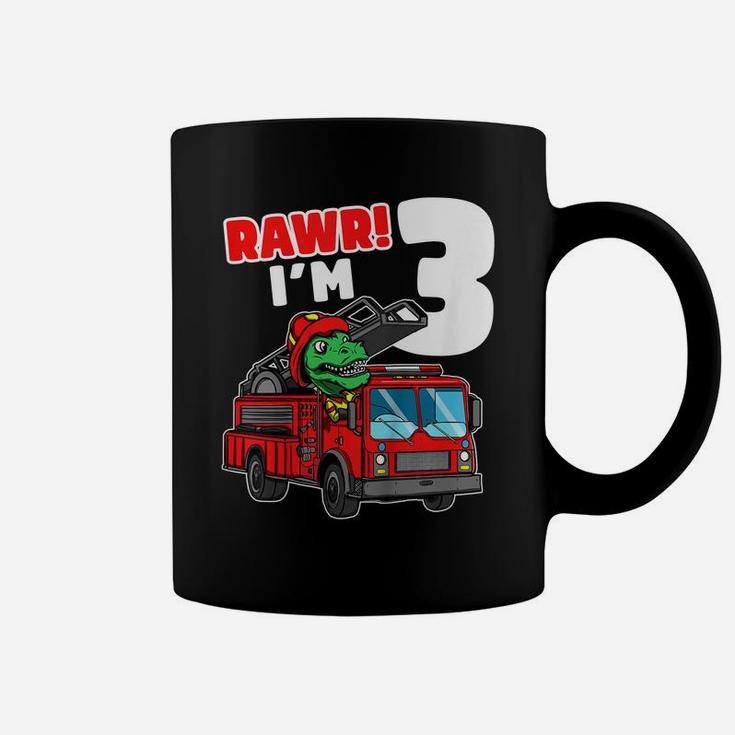 Kids Dinosaur Fire Truck 3Rd Birthday Boy 3 T-Rex Firefighter Coffee Mug