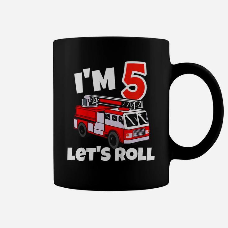 Kids Fire Truck 5Th Birthday Let's Roll 5 Year Old Firefighter Coffee Mug