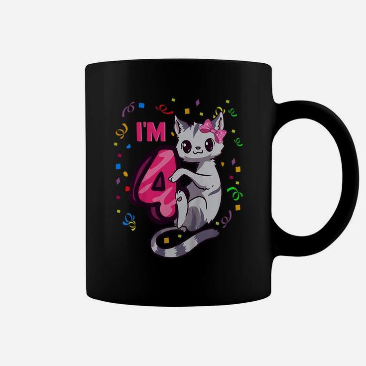 Kids Girls 4Th Birthday Outfit I'm 4 Years Old Cat Kitty Kitten Coffee Mug