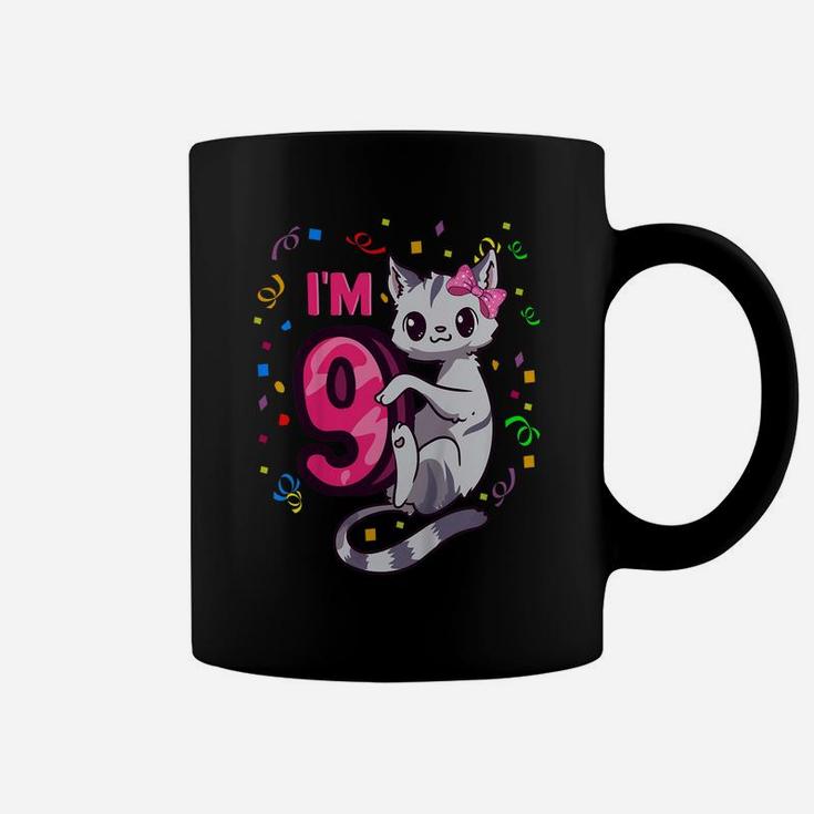 Kids Girls 9Th Birthday Outfit I'm 9 Years Old Cat Kitty Kitten Coffee Mug