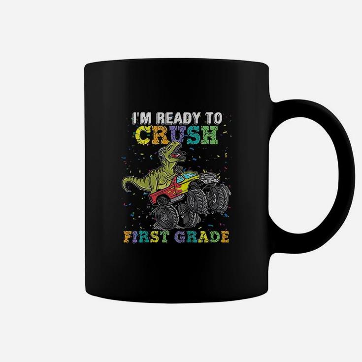 Kids I Am Ready To Crush First Grade Monster Truck Dinosaur Boys Coffee Mug