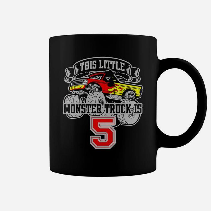 Kids Monster Truck 5Th Birthday This Little Monster Trucks Coffee Mug