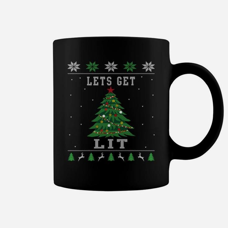 Lets Get Lit Funny Ugly Christmas Sweater Style Christmas Coffee Mug