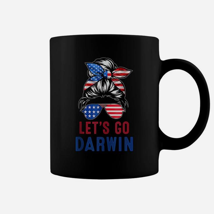 Lets Go Darwin Messy Bun American Flag Let's Go Darwin Coffee Mug