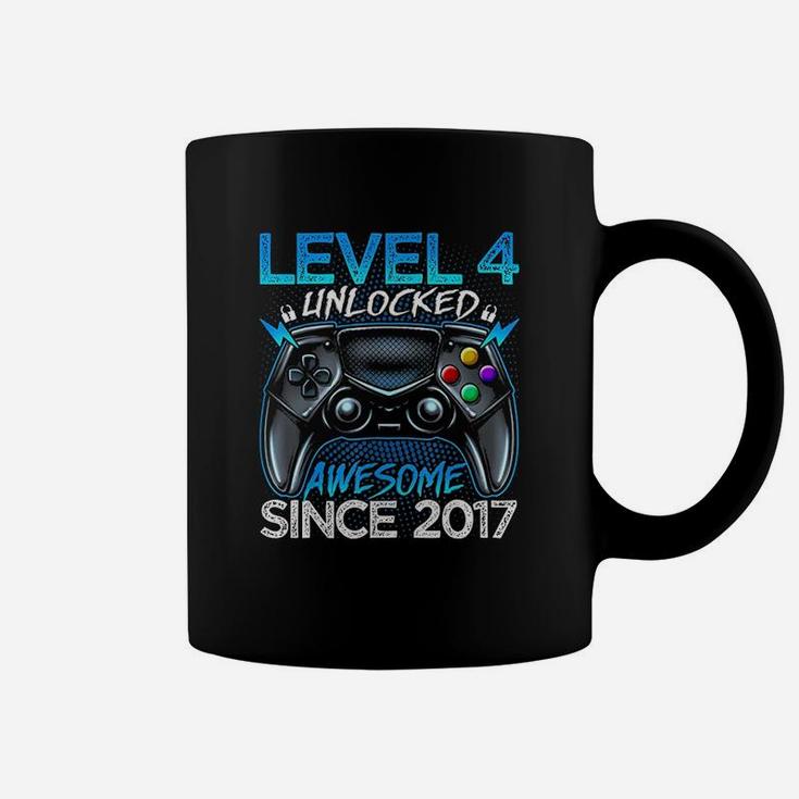 Level 4 Unlocked Awesome Since 2017 4Th Birthday Gaming Coffee Mug