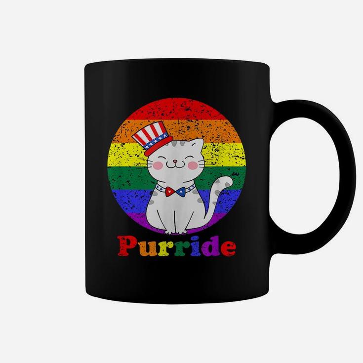 Lgbt Cat Lovers Purride Rainbow Flag American Flag Lgbtq Coffee Mug
