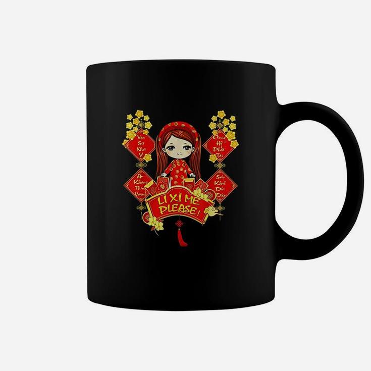 Li Xi Me Please Vietnamese Red Cute Ao Dai Girl Flowers Coffee Mug