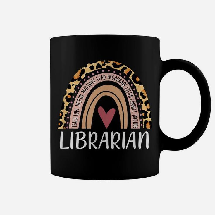 Librarian Rainbow Boho Leopard Funny School Librarian Gift Coffee Mug