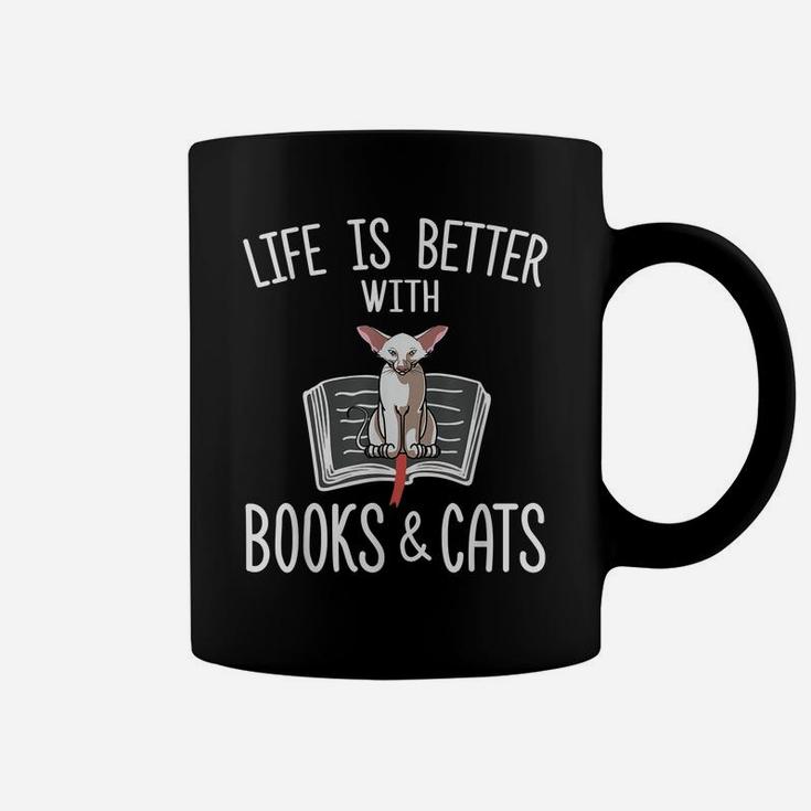 Life Is Better With Books & Cats Funny Oriental Shorthair Coffee Mug