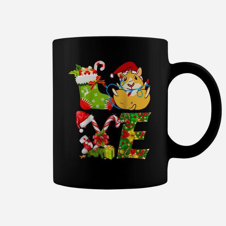 Love Guinea Pig Christmas Lights Funny Santa Hat Christmas Raglan Baseball Tee Coffee Mug