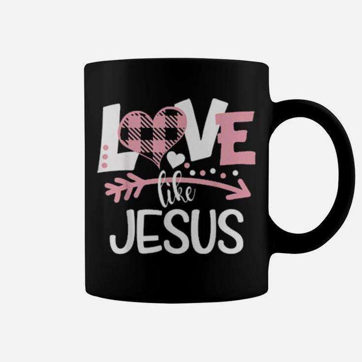 Love Like Jesus Valentines Day Pink Buffalo Plaid Heart Coffee Mug