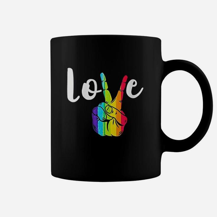 Love Peace Sign Rainbow Lgbt Lesbian Gay Pride Coffee Mug