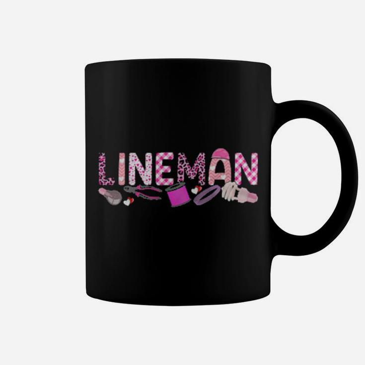 Love Pink Lineman Happy Valentine Day Awesome Funny Coffee Mug