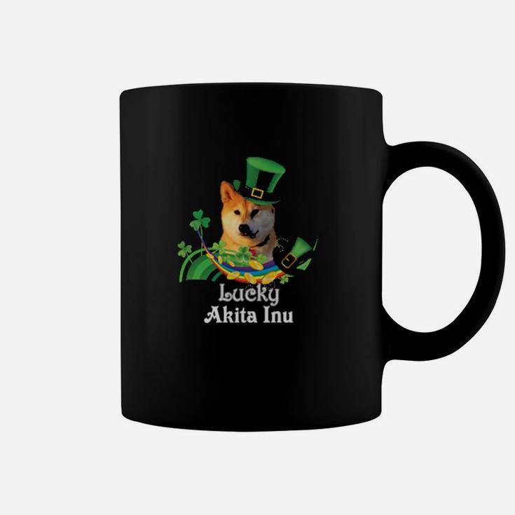 Lucky Akita Inu Dog Leprechaun Shamrock St Patrick Day Happy Coffee Mug