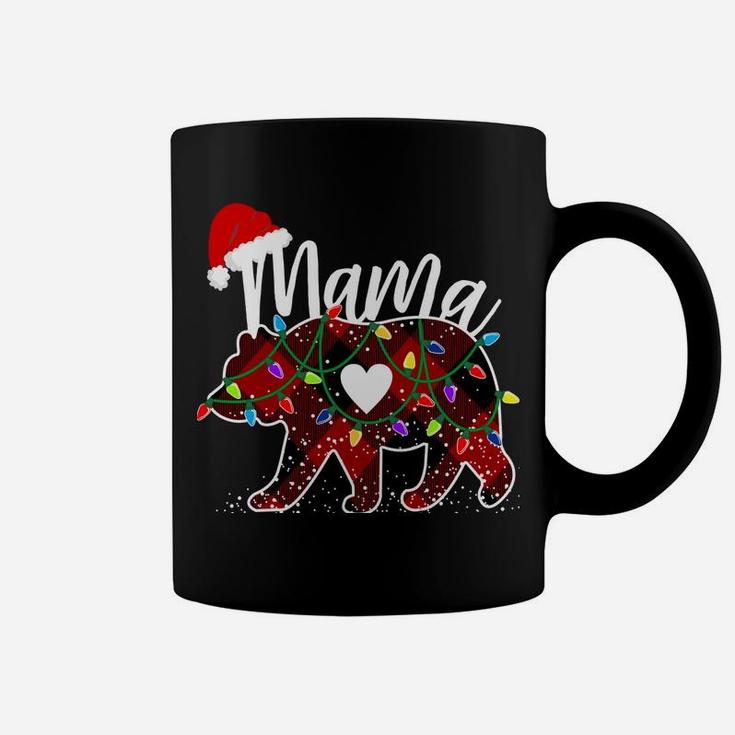 Mama Bear Christmas Red Buffalo Plaid With Santa Hat Lights Coffee Mug