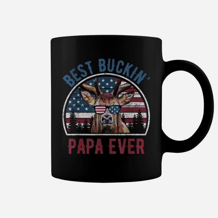 Mens Best Buckin Papa Ever Deer Hunter Fathers Day Patriotic Coffee Mug