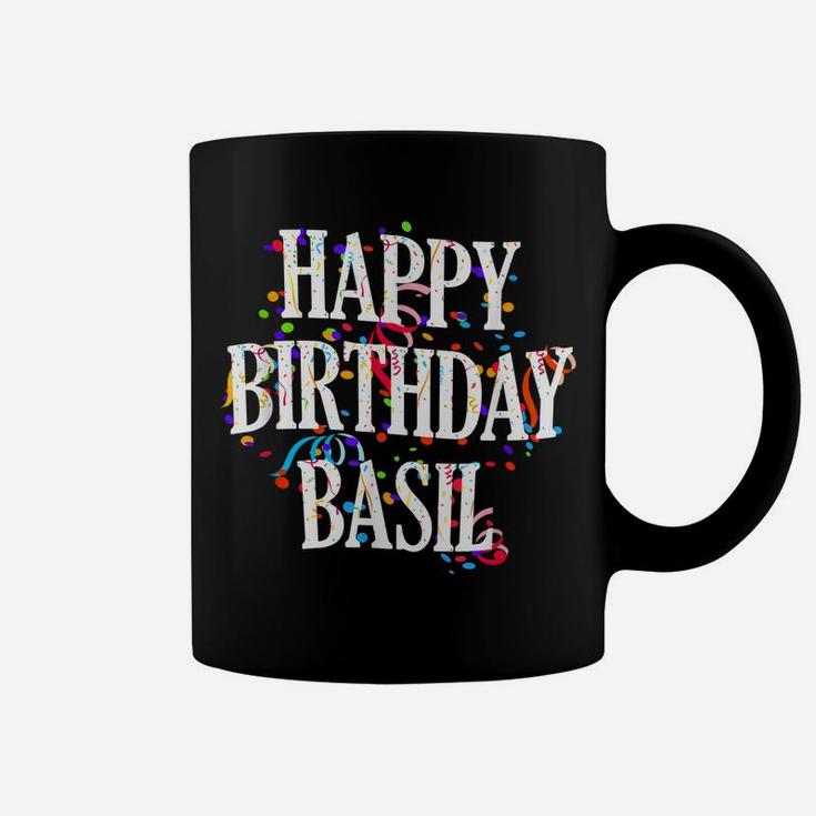 Mens Happy Birthday Basil First Name Boys Colorful Bday Coffee Mug