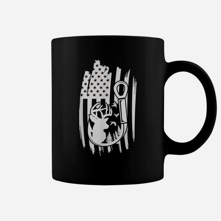 Mens Hunting Deer Fishing Gifts Usa Flag American Themed Decor Coffee Mug