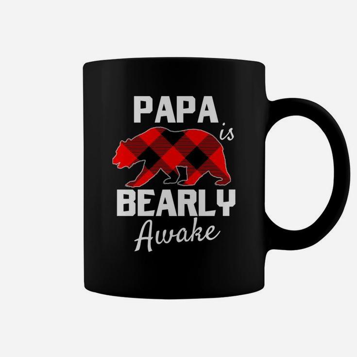 Mens Men Papa Bear Christmas Plaid Red Black Dad Pajamas Pjs Coffee Mug