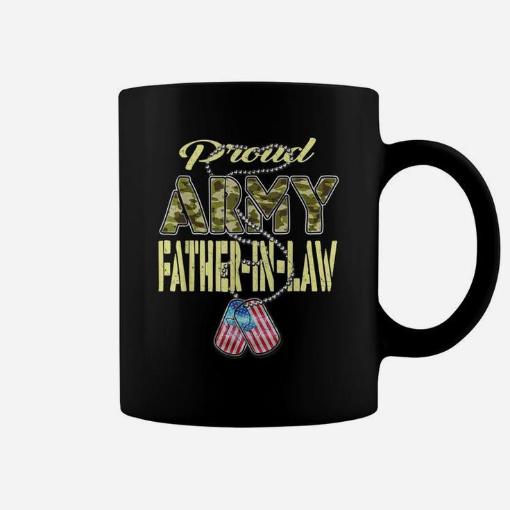 Mens Proud Army Father-In-Law Us Flag Dog Tag Military Dad Gift Coffee Mug