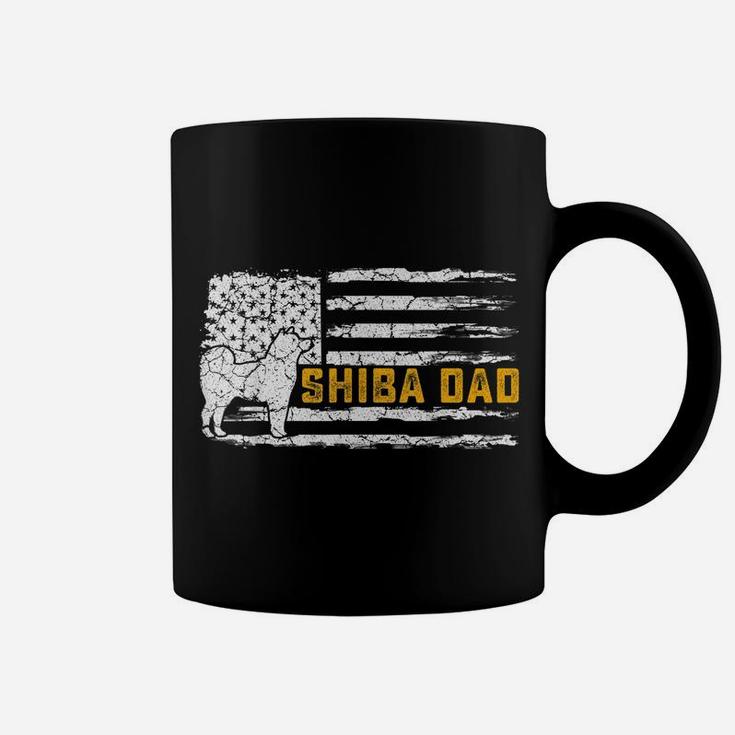 Mens Vintage Usa American Flag Shiba Inu Dog Dad Silhouette Funny Coffee Mug