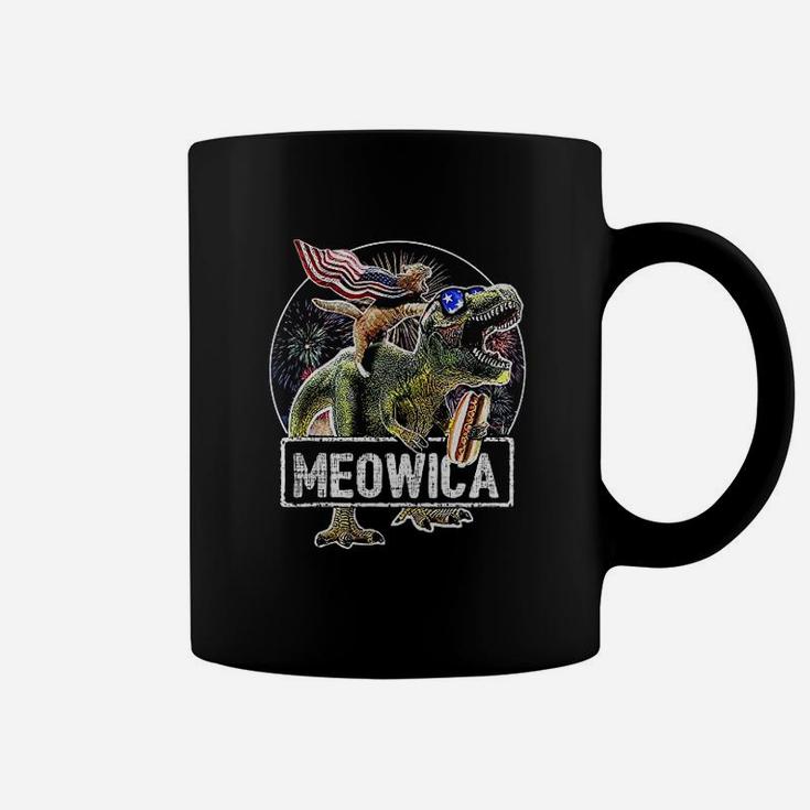 Meowica Cat T Rex Dinosaur American Flag 4Th Of July Coffee Mug