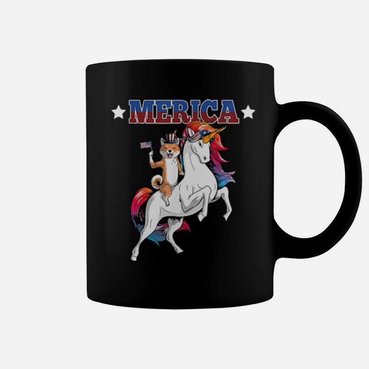 Merica Shiba Inu Dog Unicorn Usa Flag 4Th Of July Coffee Mug