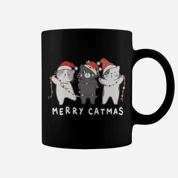 Merry Catmas Meowy Cutes Three Cat Santa Hat Christmas Sweatshirt Coffee Mug
