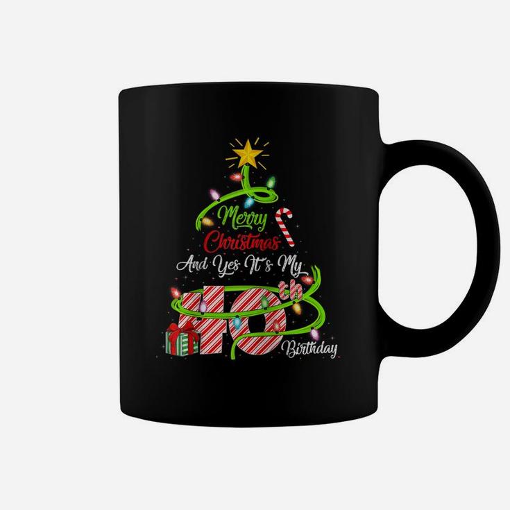 Merry Christmas And Yes It's My 40Th Birthday Christmas Tree Raglan Baseball Tee Coffee Mug