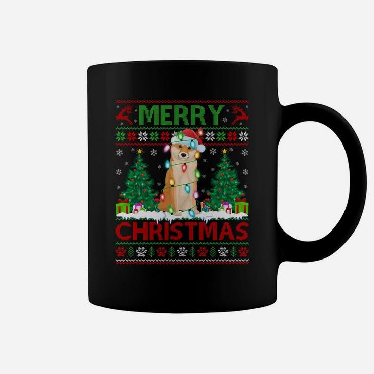 Merry Christmas Lighting Ugly Shiba Inu Christmas Sweatshirt Coffee Mug