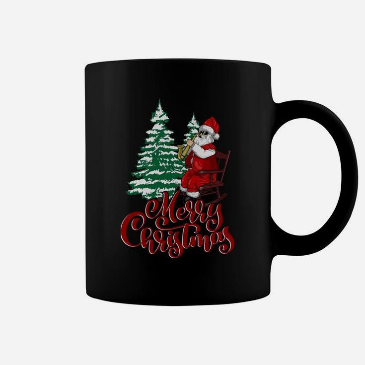 Merry Christmas Santa Claus Playing Saxophone Vintage Coffee Mug