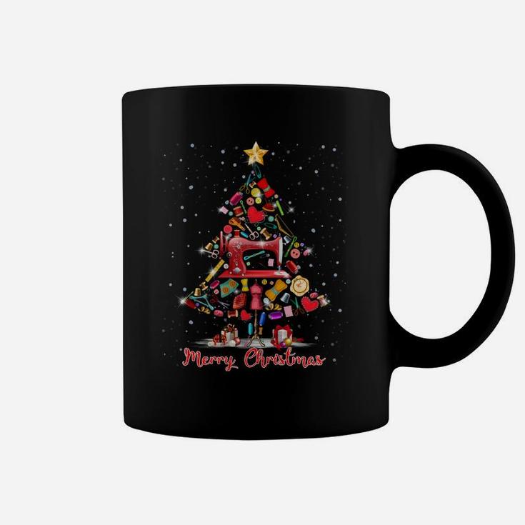 Merry Christmas Sewing Machines Xmas Tree Sewing Lover Coffee Mug