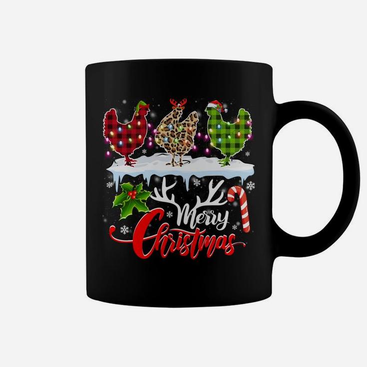 Merry Christmas Three Chicken Buffalo Leopard Red Plaid Coffee Mug