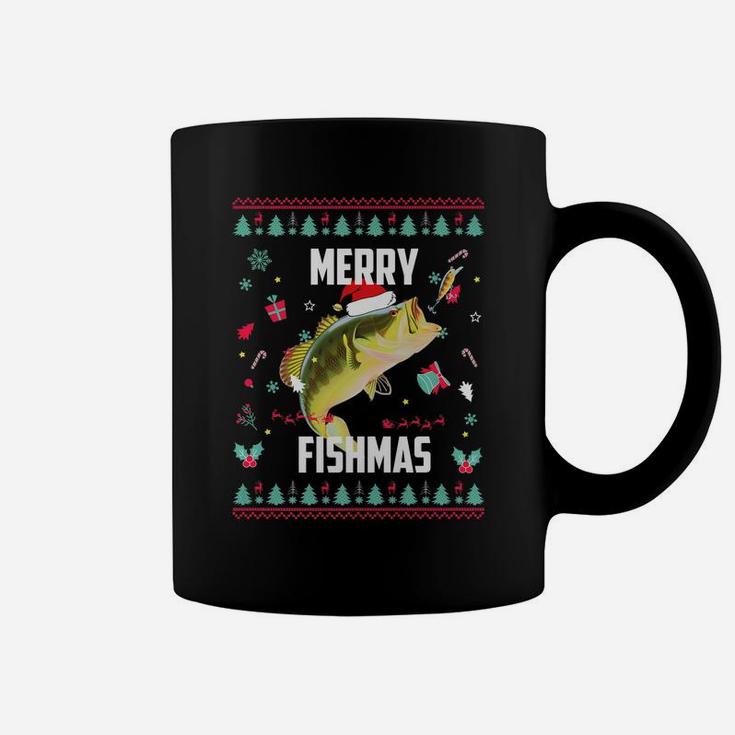Merry Fishmas Ugly Christmas Bass Santa Hat Christmas Pajama Coffee Mug