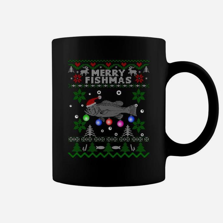Merry Fishmas Ugly Christmas Fishing Gifts Large Mouth Bass Sweatshirt Coffee Mug