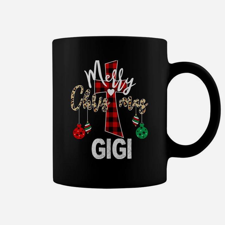 Merry Xmas Gigi God Cross Christian Buffalo Plaid & Leopard Sweatshirt Coffee Mug