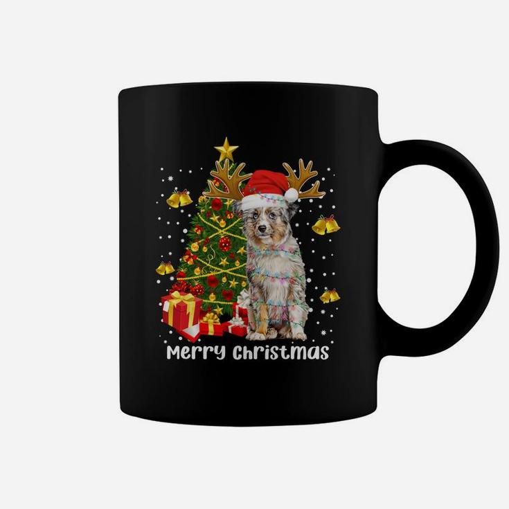 Miniature American Shepherd Christmas Lights Santa Xmas Dog Sweatshirt Coffee Mug