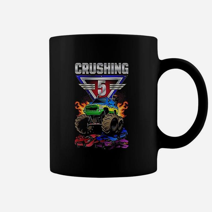 Monster Trucks Crushing 5 5Th Birthday Five Year Old Coffee Mug