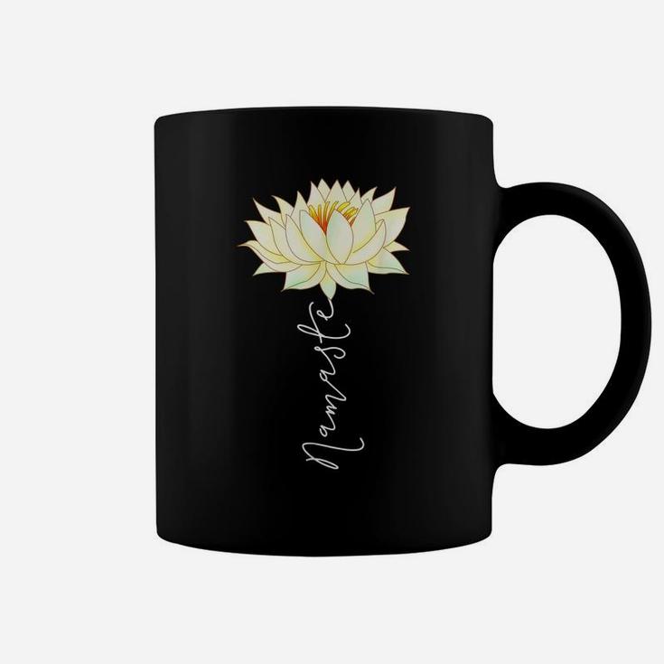 Namaste Yoga Saying Yellow White Lotus Flower Boho Zen Coffee Mug