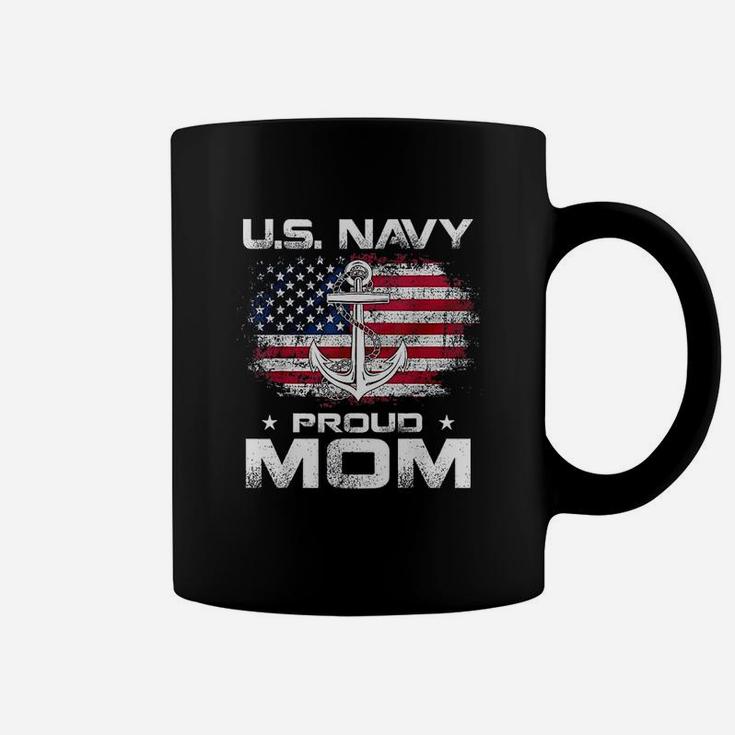 Navy Proud Mom With American Flag Coffee Mug
