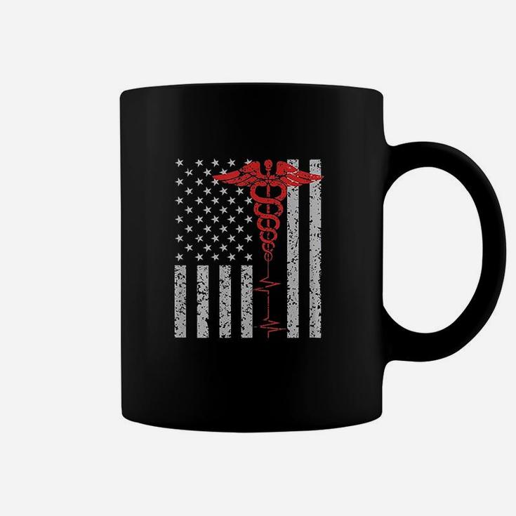 Nurse For Women Thin Red Line Caduceus American Flag Coffee Mug