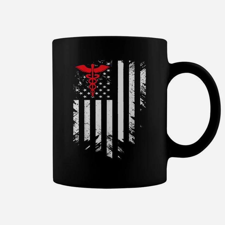 Nurse Thin Red Line Caduceus American Flag Coffee Mug