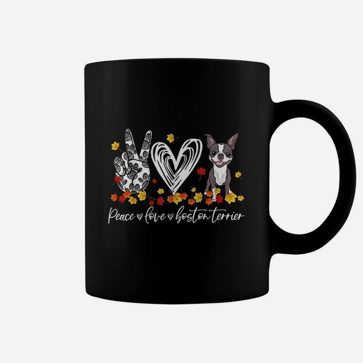 Peace Loves Boston Terrier Autumn Leaves Thanksgiving Gifts Coffee Mug