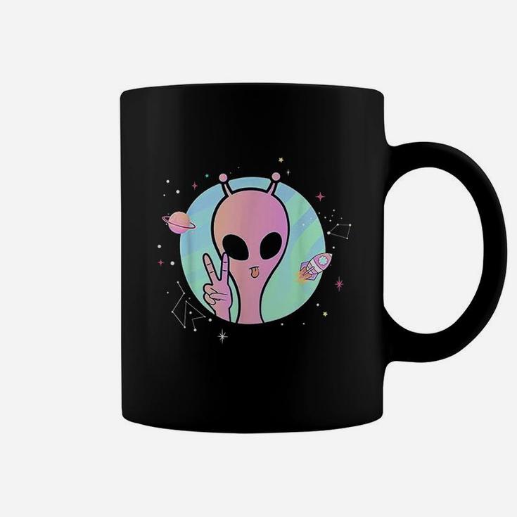 Peace Sign Hand Planet Stars Ufo Cool Trippy Gift Pink Alien Coffee Mug