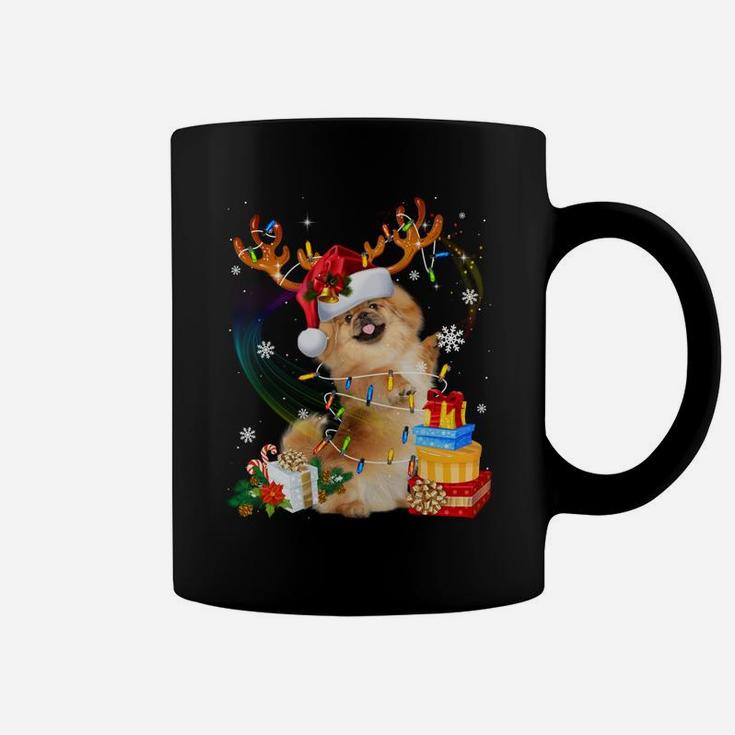Pekingese Reindeer Christmas Lights Funny Dog Xmas Gift Coffee Mug