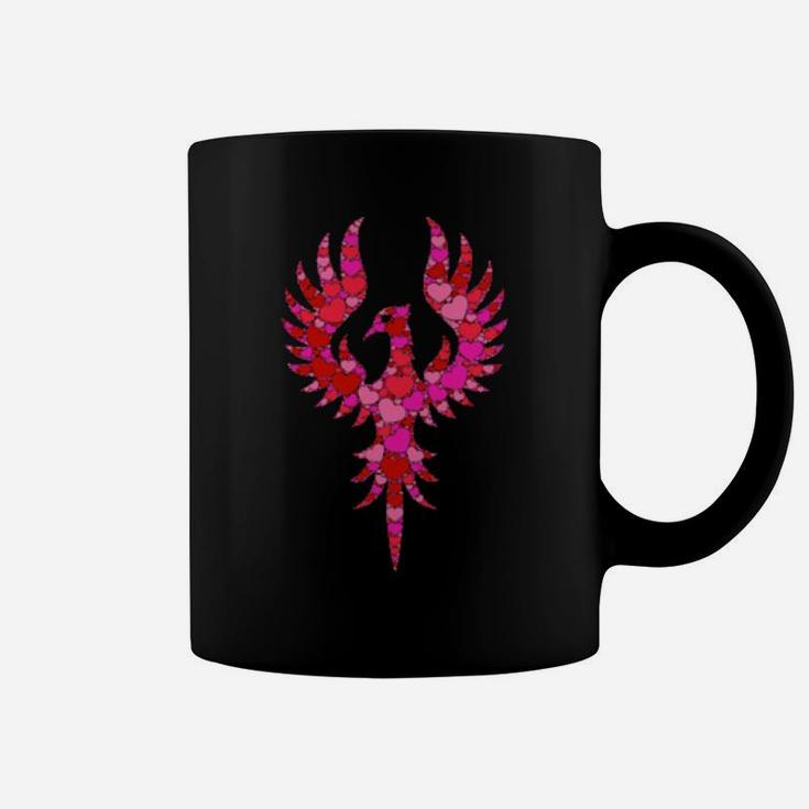 Pink Red Heart Valentines Day Phoenix Mythical Bird Coffee Mug